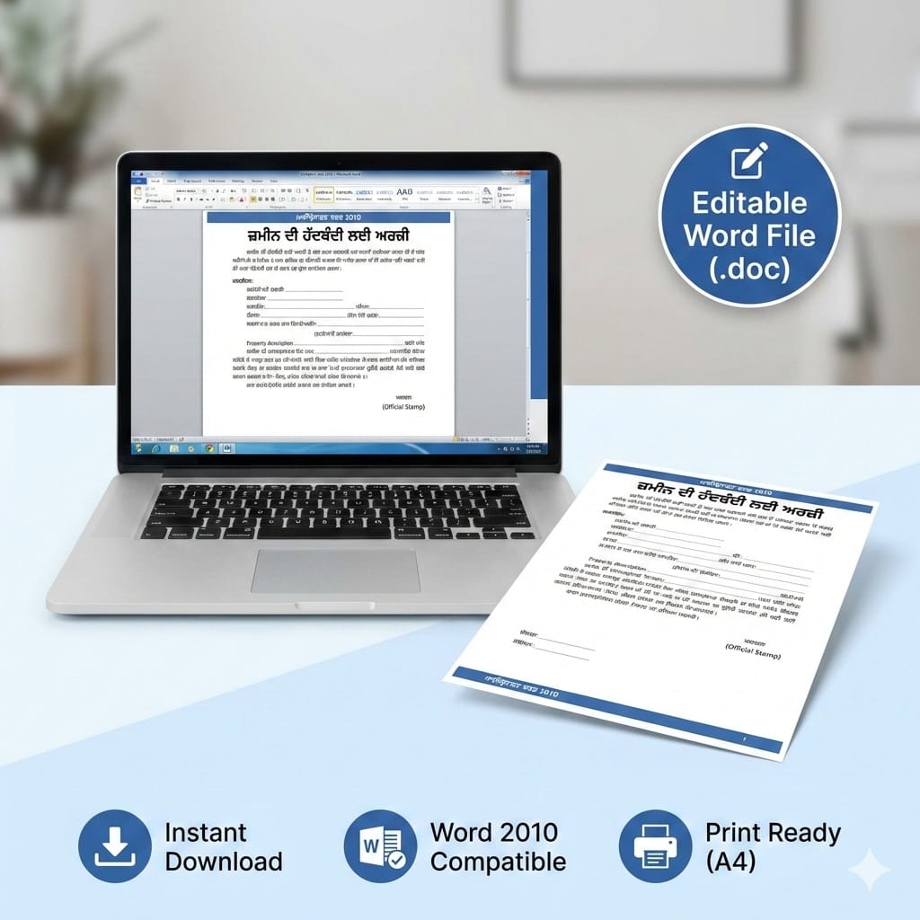 ਜ਼ਮੀਨ ਦੀ ਹੱਦਬੰਦੀ / ਨਿਸ਼ਾਨਦੇਹੀ ਲਈ ਅਰਜ਼ੀ Land Demarcation / Nishandehi Application Format – Punjabi (Word File)